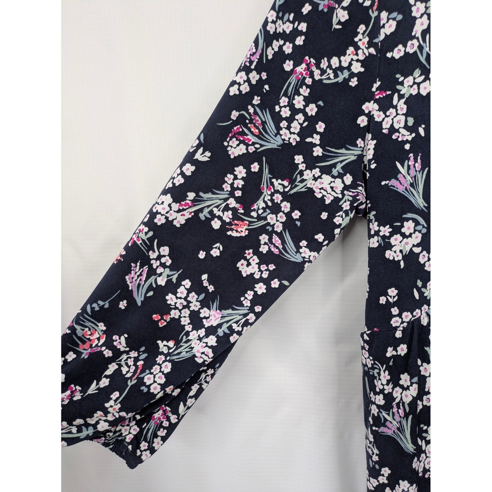 Lane Bryant Faux Wrap Floral Top Women 18/20 Navy Bishop Sleeve Stretch Blouse - Picture 13 of 14